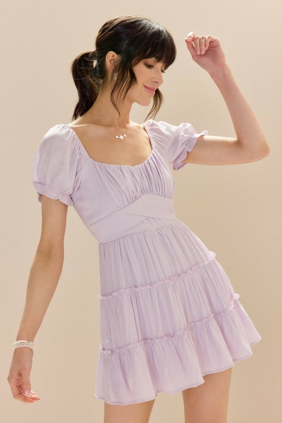 Francesca's June Tie Back Tiered Mini Dress Lavender Dresses