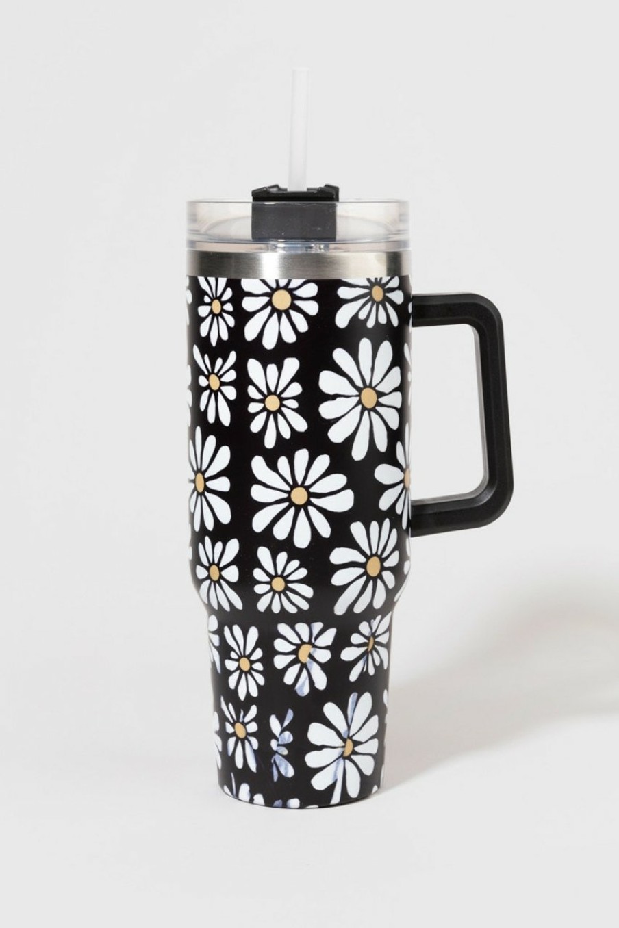 Francesca's Daisy Print Stainless Steel Tumblr Black Drinkware