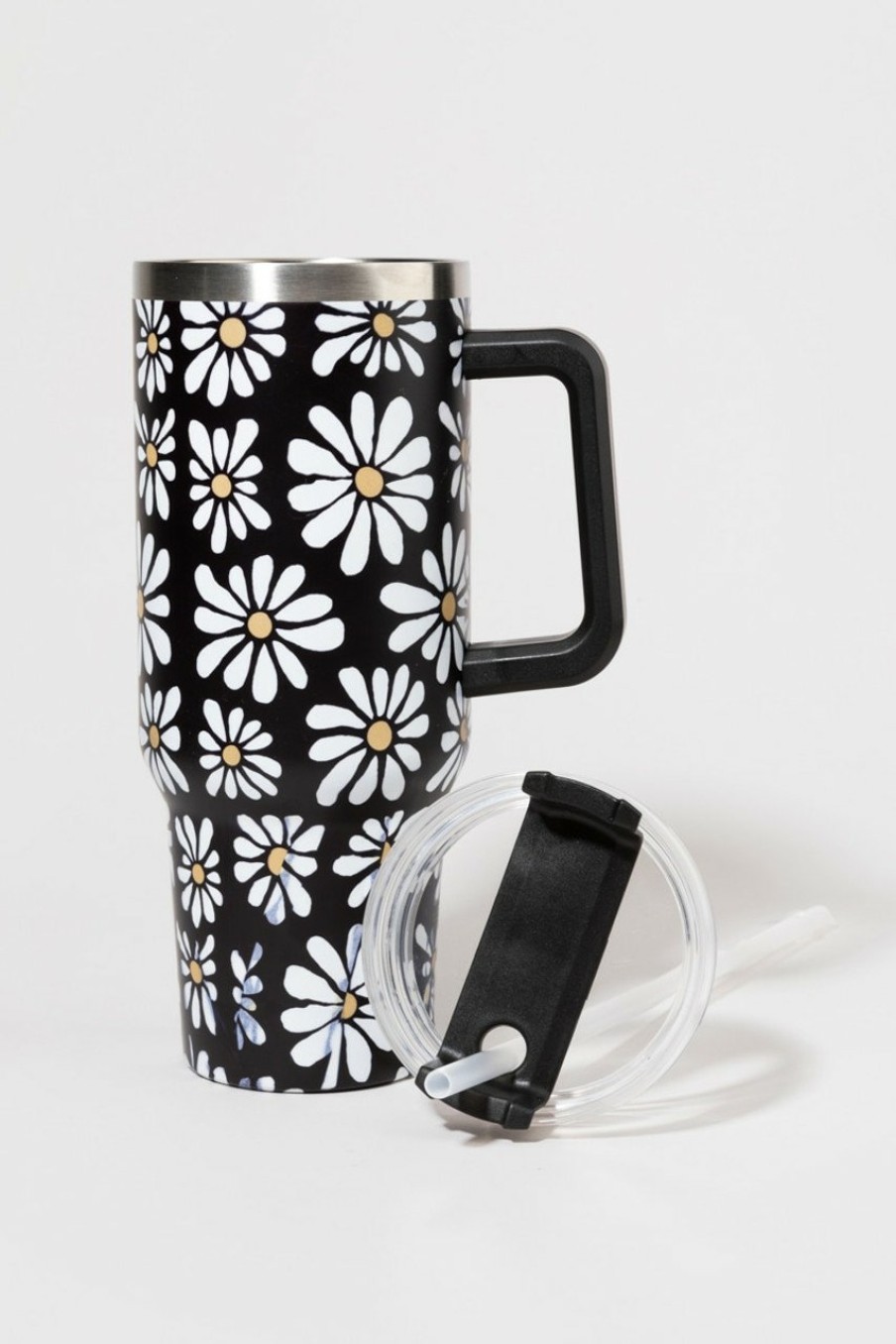 Francesca's Daisy Print Stainless Steel Tumblr Black Drinkware