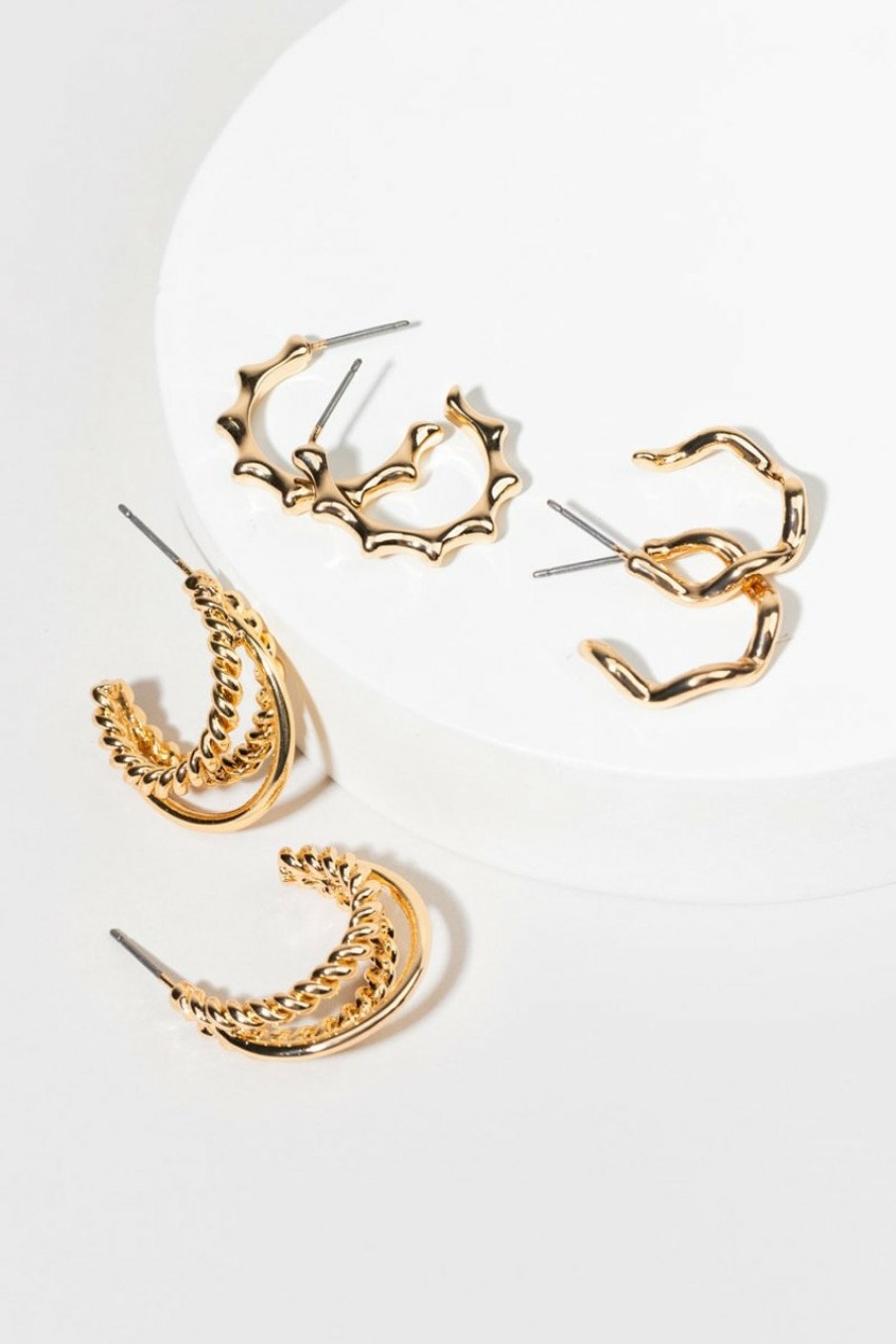 Francesca's Joann En Hoop Earring Set Gold Earrings