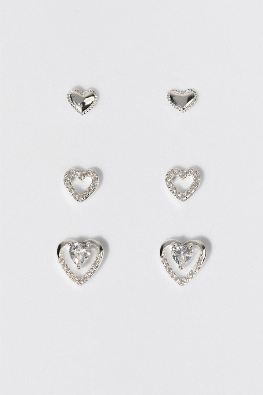 Francesca's Susie Silver Hears Stud Earring Set Crystal Earrings