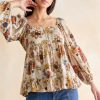 Francesca's Monica Open Tie Back Floral Blouse Ivory Tops