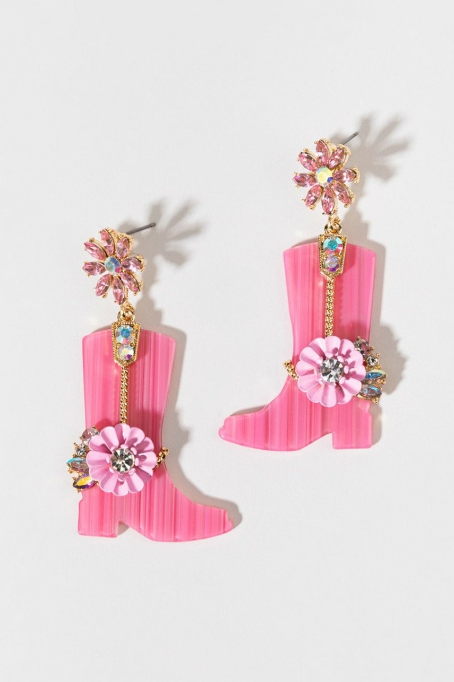 Francesca's Kirsten Resin Flower Cowboy Boot Drop Earrings Pink Earrings