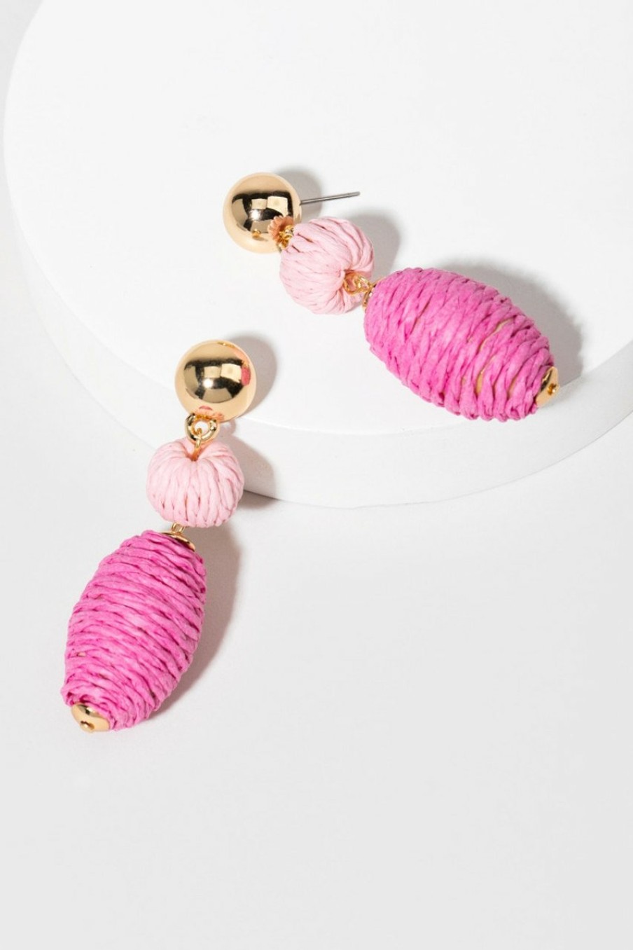 Francesca's Millie Rattan Wrapped Baubles Earrings Pink Earrings