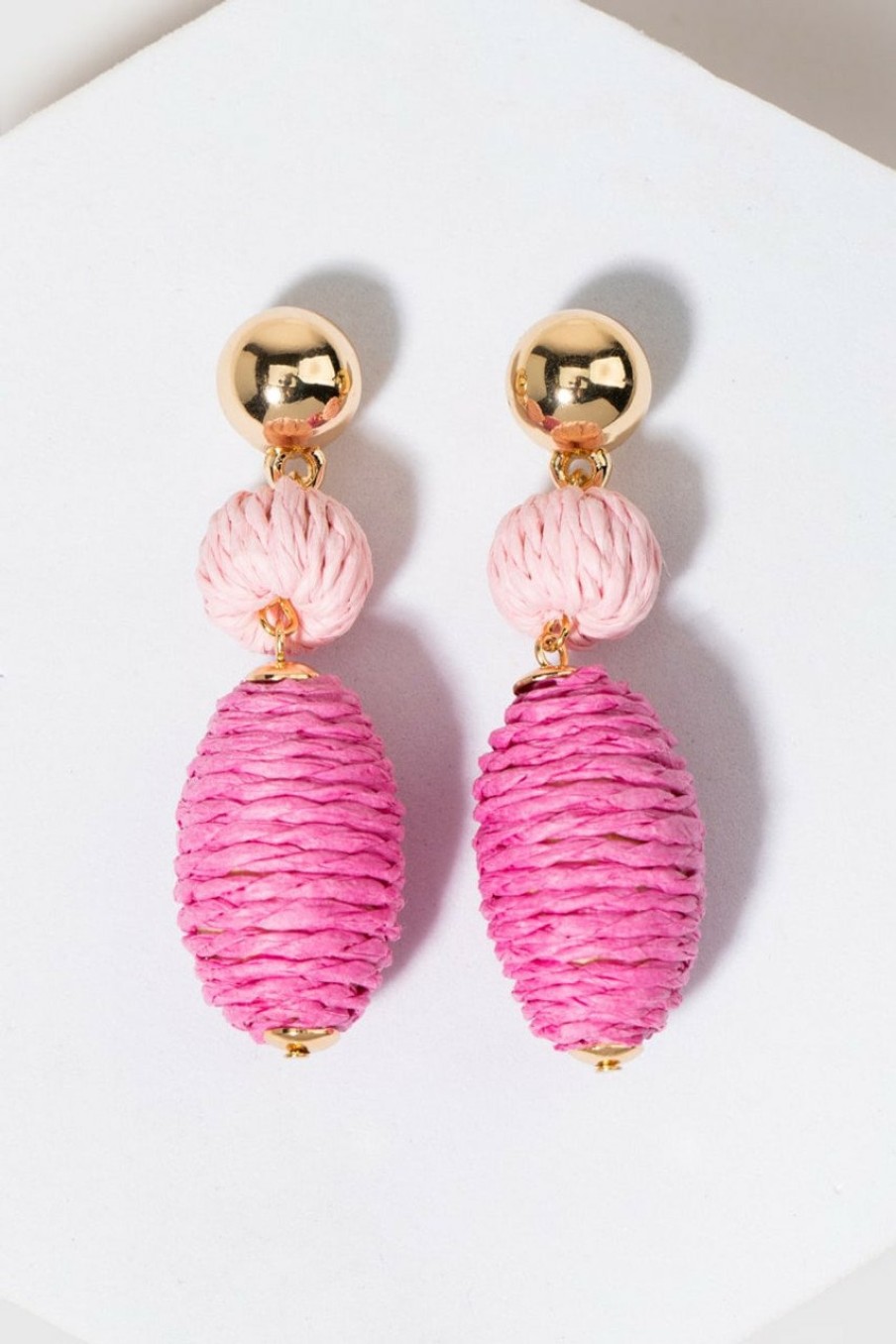 Francesca's Millie Rattan Wrapped Baubles Earrings Pink Earrings