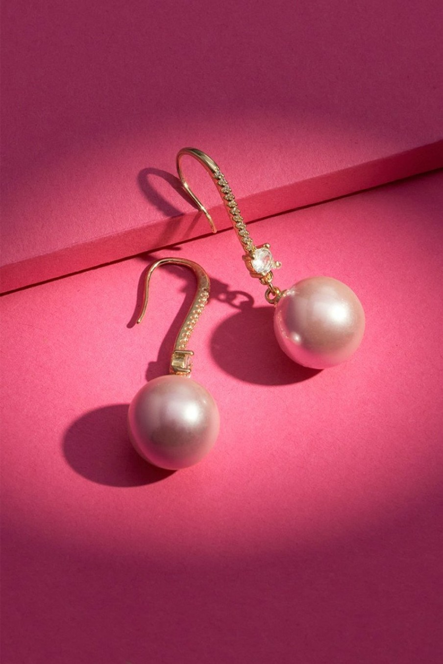 Francesca's Luxe 14K Gold Plated Cz Large Pearl Drop Earrings Pink Earrings