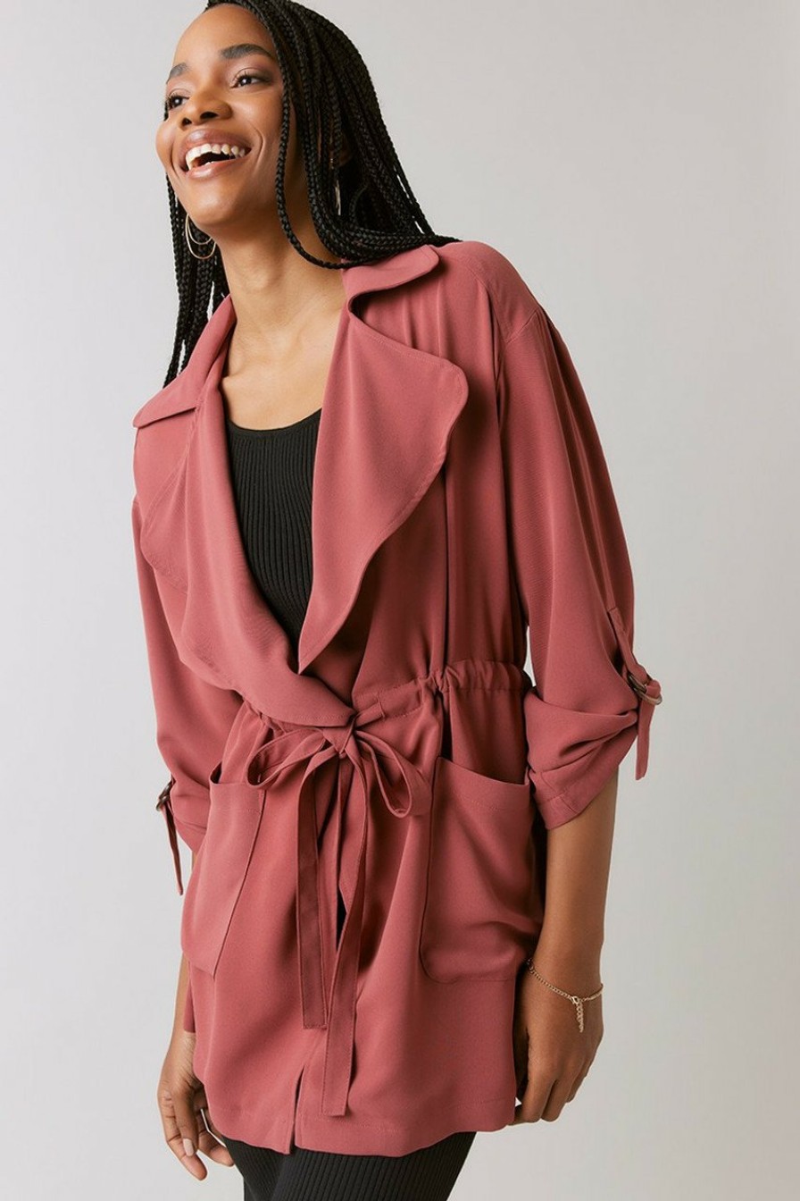 Francesca's Kelly Soft Drape Utility Jacket Burgundy Tops