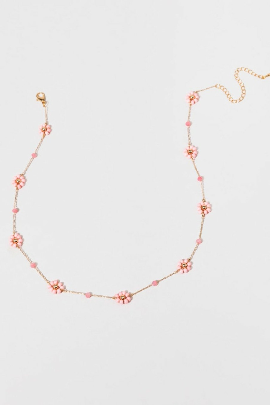 Francesca's Stella Beaded Flower Station Necklace Pink Necklaces