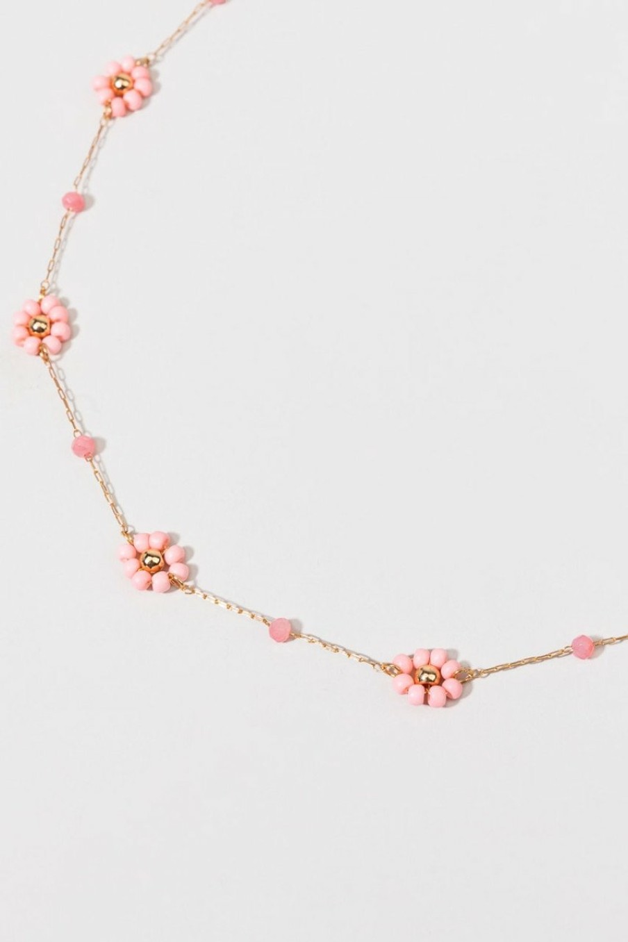 Francesca's Stella Beaded Flower Station Necklace Pink Necklaces