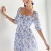 Francesca's Wenona Floral Waisted Dress Blue Dresses