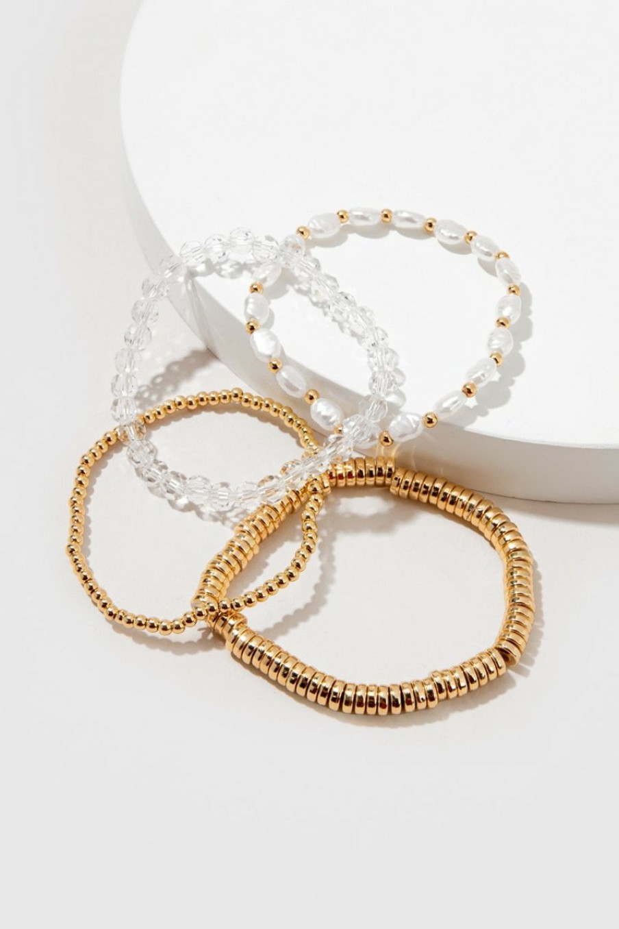 Francesca's Julianne Glass Disc Bracelets Set Pearl Bracelets