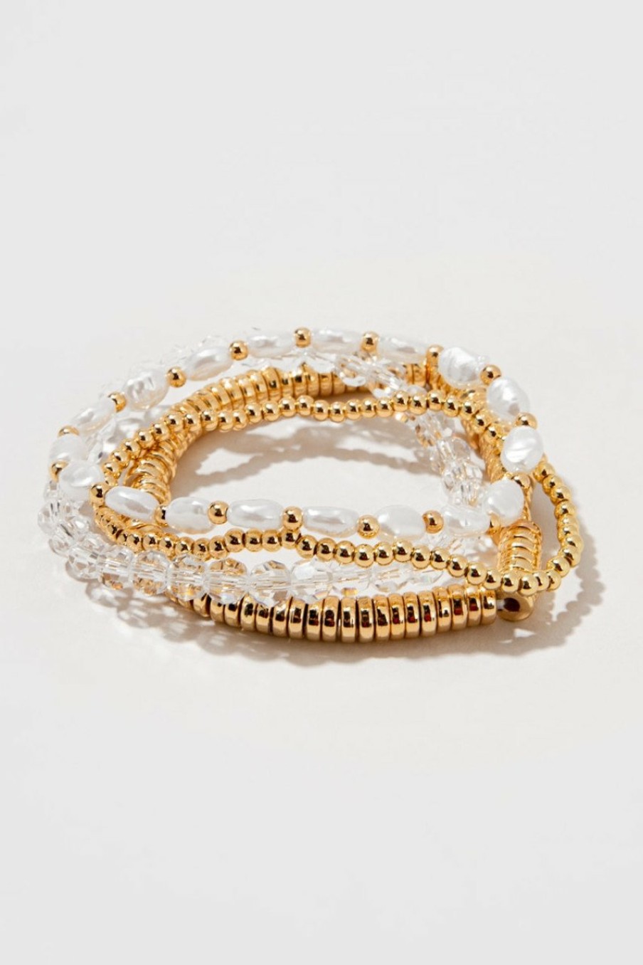 Francesca's Julianne Glass Disc Bracelets Set Pearl Bracelets