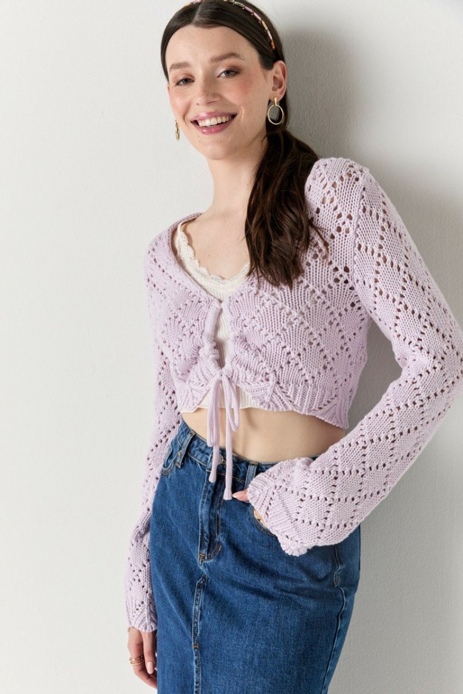 Francesca's Belle Keyhole Crochet Cardigan Tops