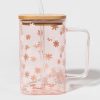 Francesca's Krystal Square Pattern Glass Can Jar Pink Drinkware