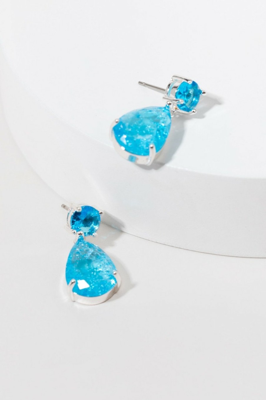 Francesca's Anna Crackle Small Drop Earrings Blue Earrings