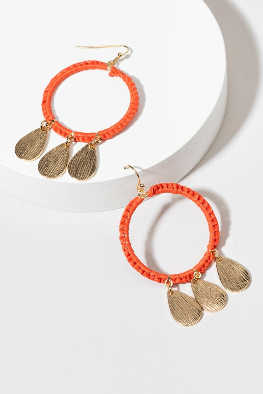 Francesca's Callie Raffia Circle Drop Earrings Coral Earrings