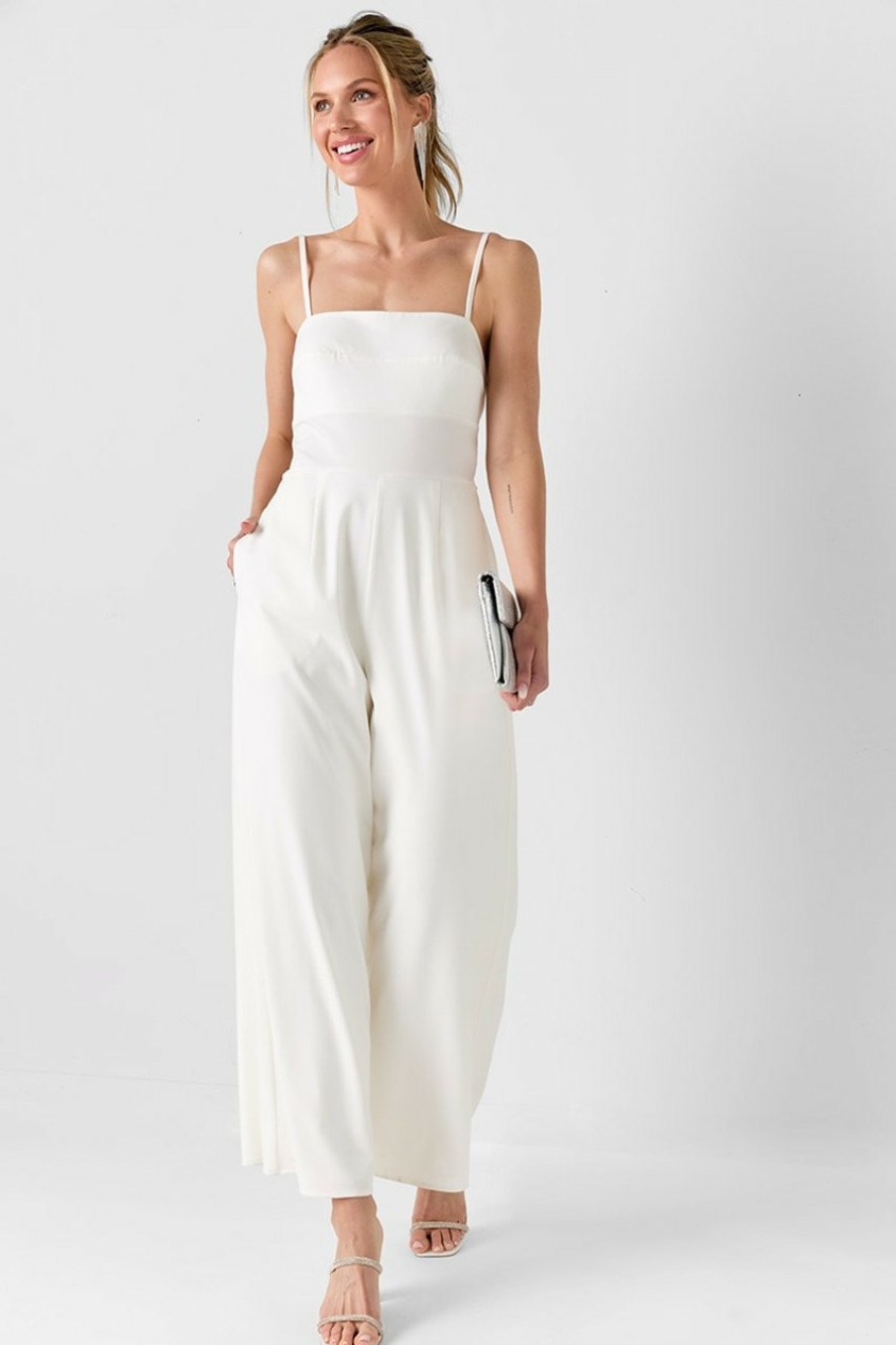 Francesca's Henrietta Tie Back Jumpsuit White Dresses