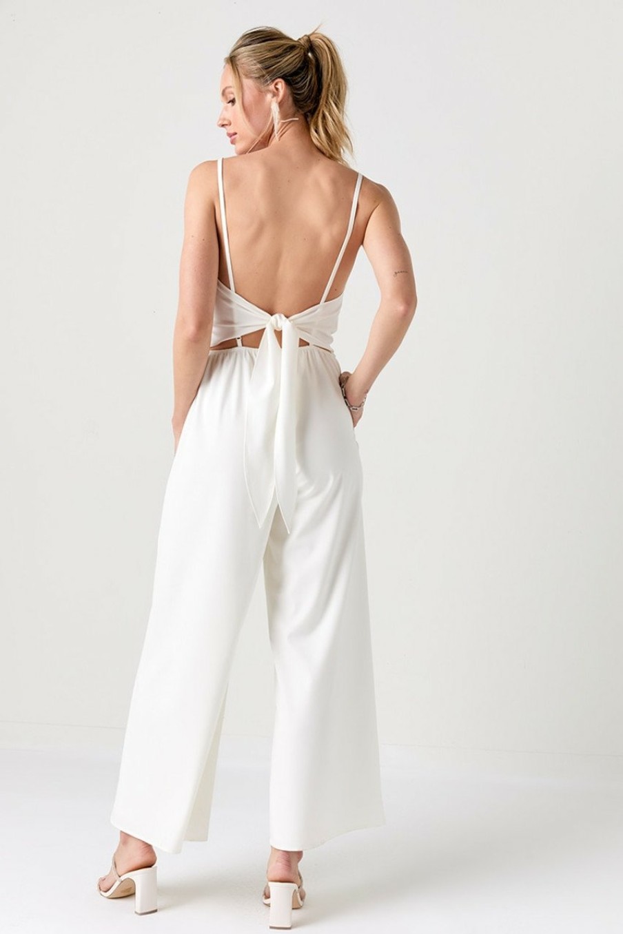 Francesca's Henrietta Tie Back Jumpsuit White Dresses