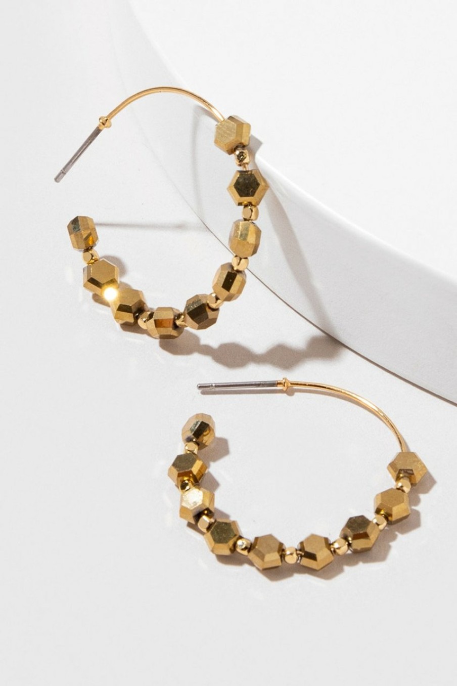 Francesca's Camilla Hexagon Beaded Hoops Gold Earrings