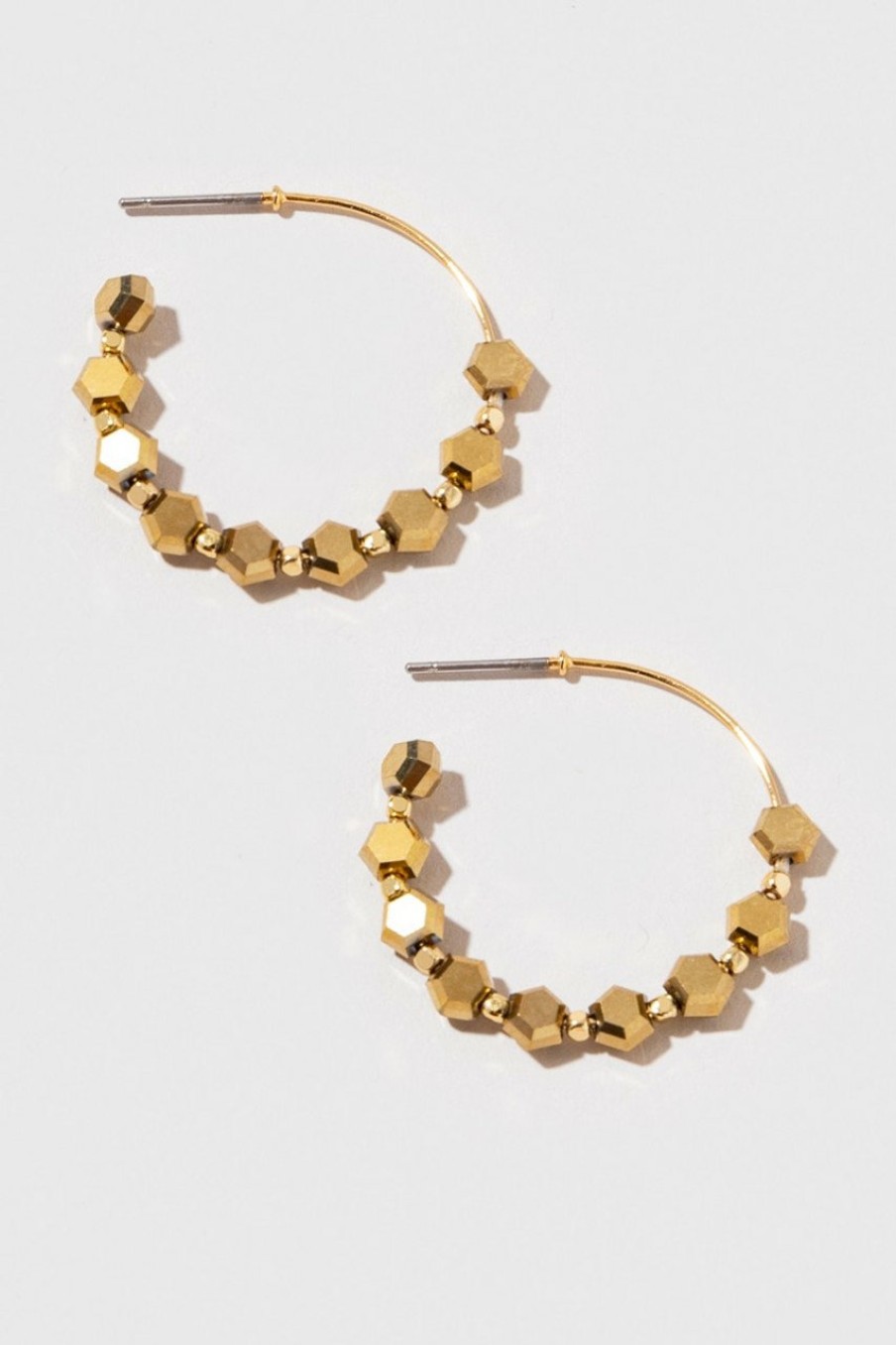 Francesca's Camilla Hexagon Beaded Hoops Gold Earrings