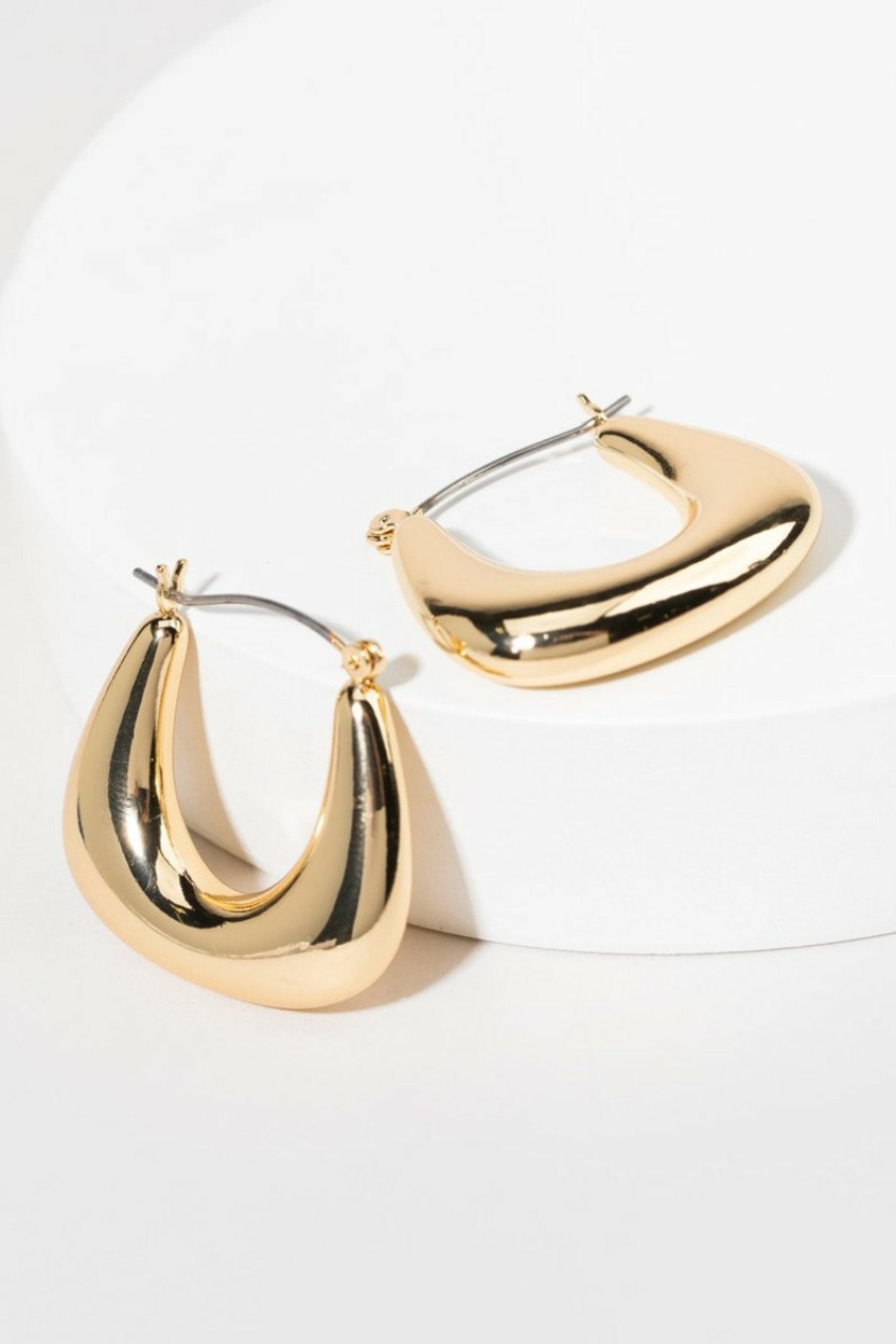 Francesca's Vanessa Puffy Soft Square Top Click Hoops Gold Earrings