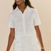 Francesca's Michayla Embroidered Button Down Top White Tops