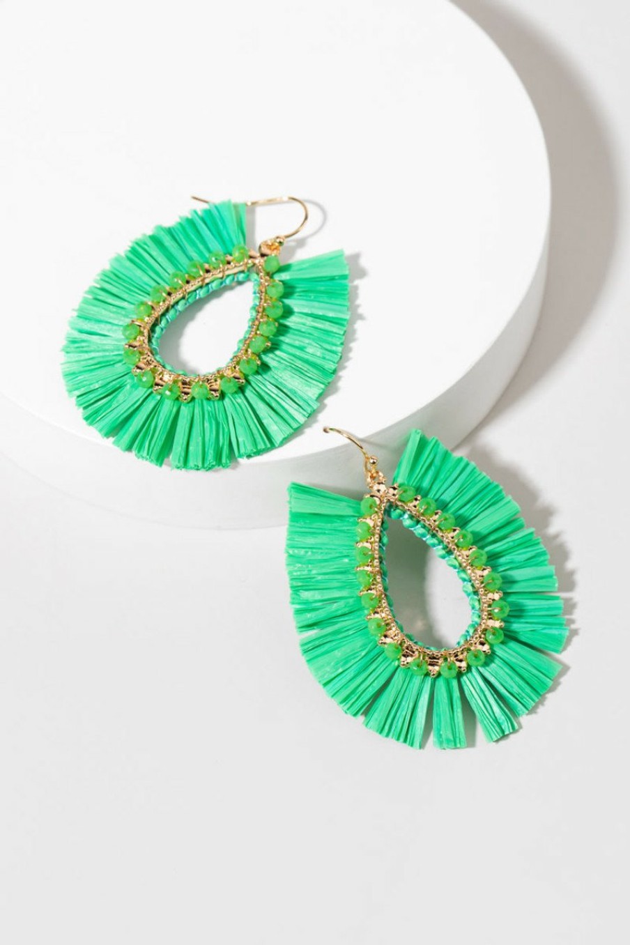 Francesca's Esmeralda Raffia Fan Drop Earrings Green Earrings