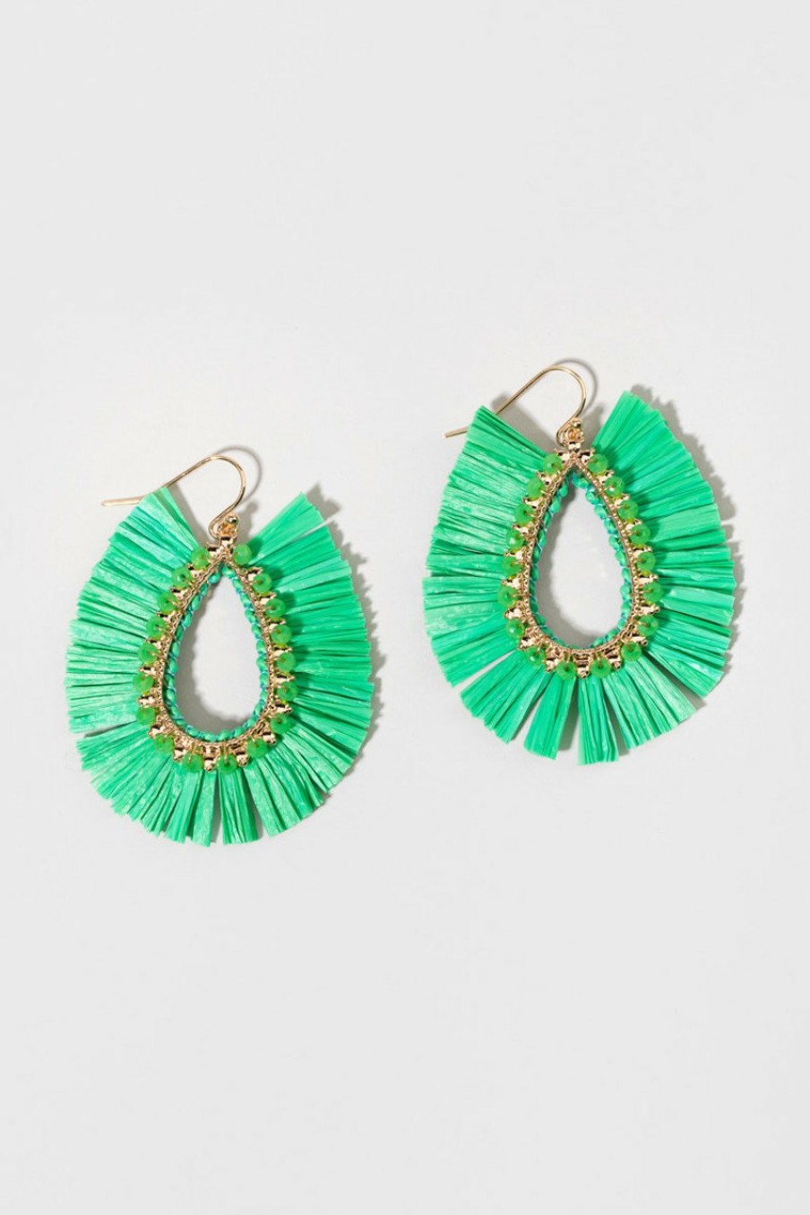 Francesca's Esmeralda Raffia Fan Drop Earrings Green Earrings