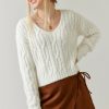 Francesca's Nattie Chenille Eyelash Cable Knit Sweater Tops