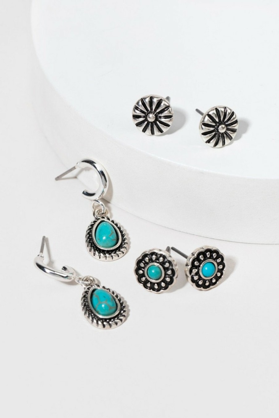 Francesca's Jenna Western Charm Earring Set Turquoise Earrings