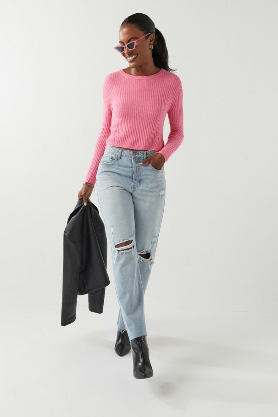 Francesca's Alice Rib Knit Sweater Tee Tops