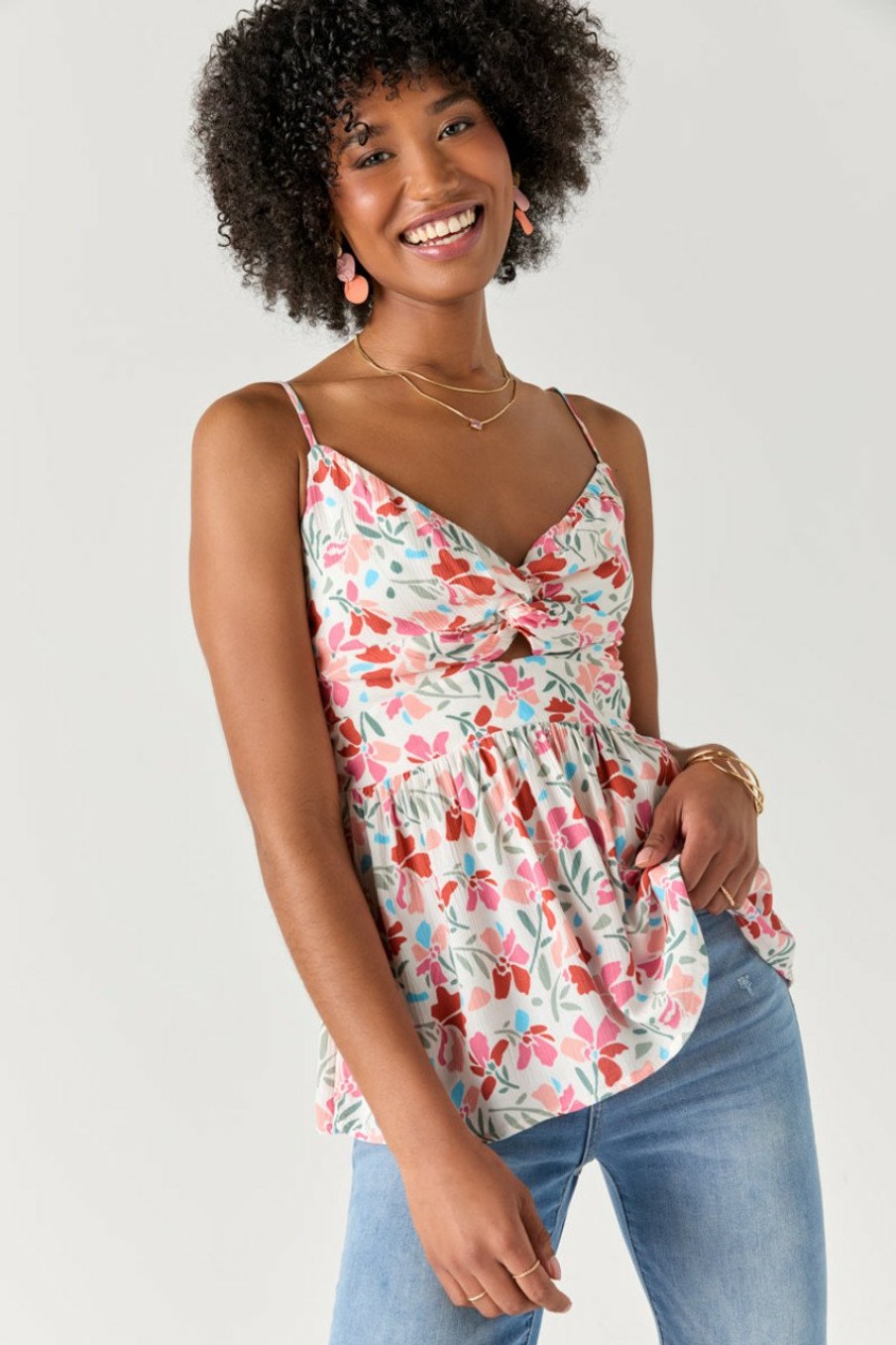 Francesca's Sydnie Twist Front Tank Top Ivory Tops