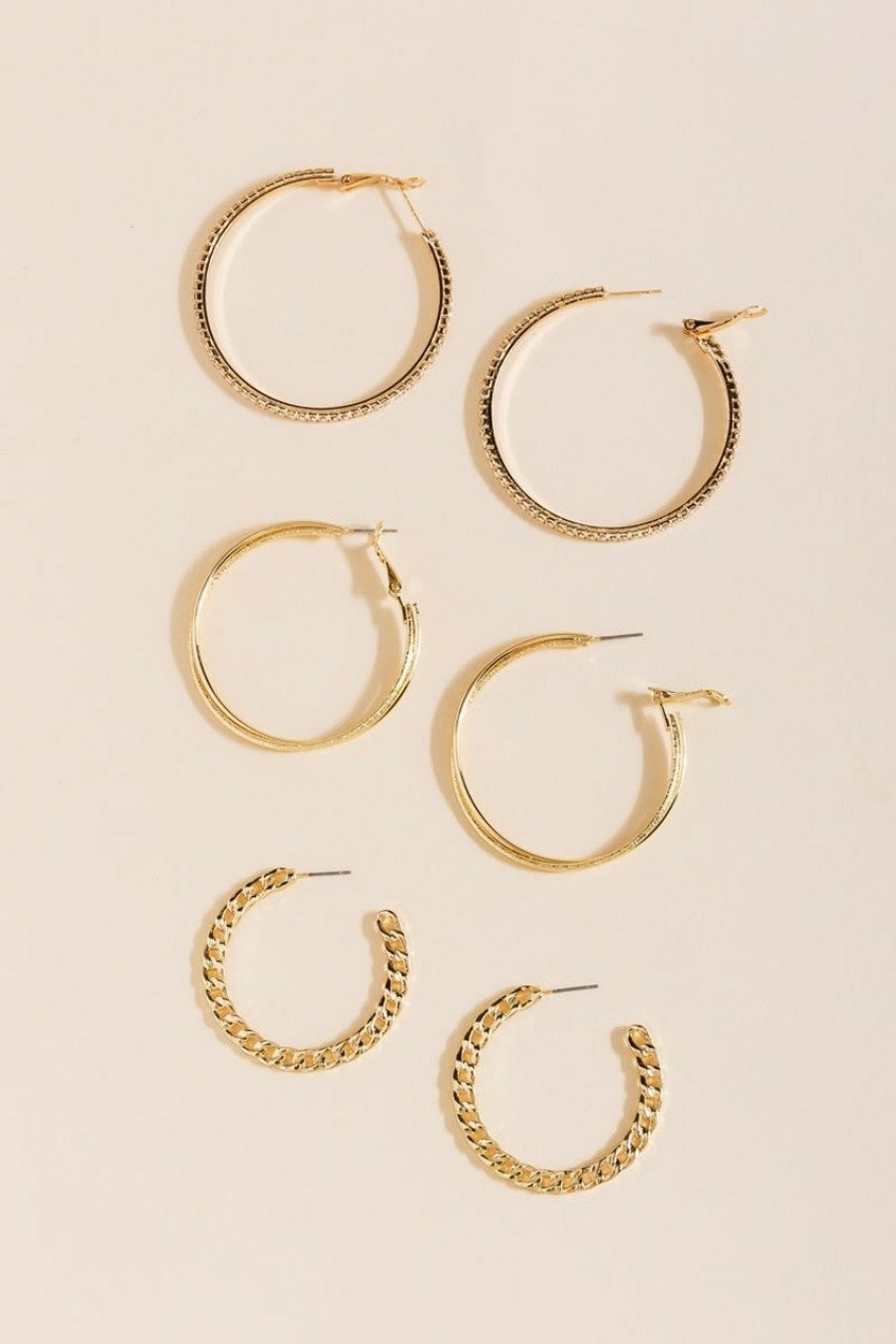 Francesca's Dani Chain Hoop Earring Set Gold Earrings