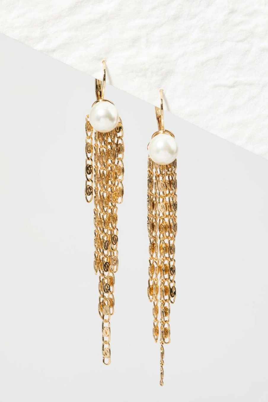 Francesca's Jacee Chain Drop Hoop Earrings Pearl Earrings