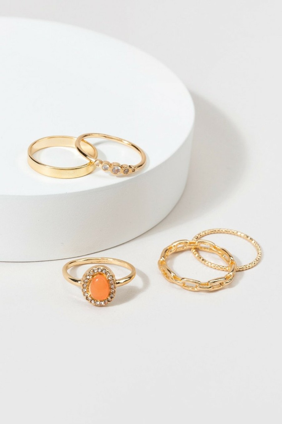 Francesca's Nash Focal Band Cz Ring Set Coral Rings