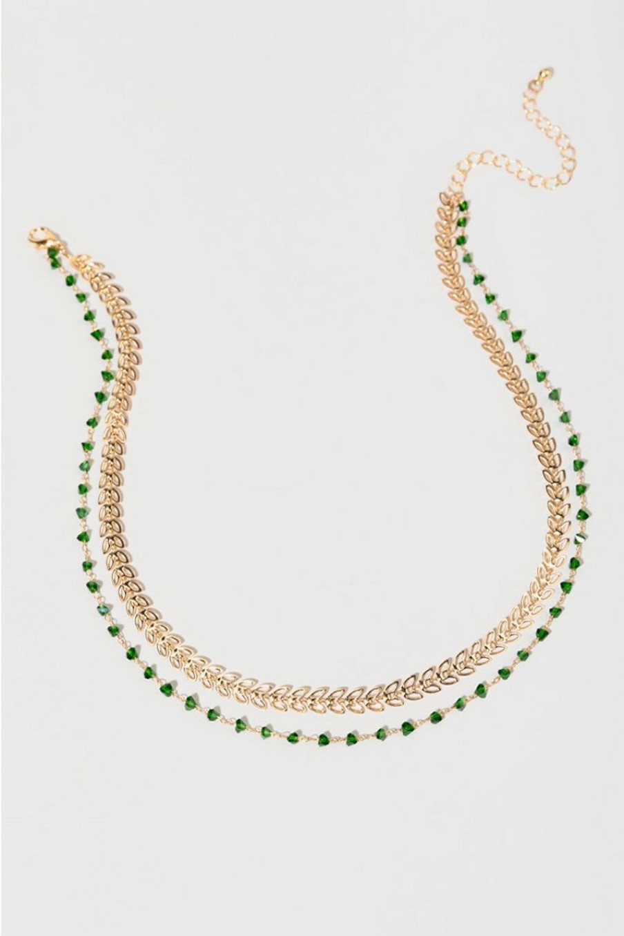 Francesca's Isabella Rock Chip Arrow Chain Layered Necklace Green Necklaces