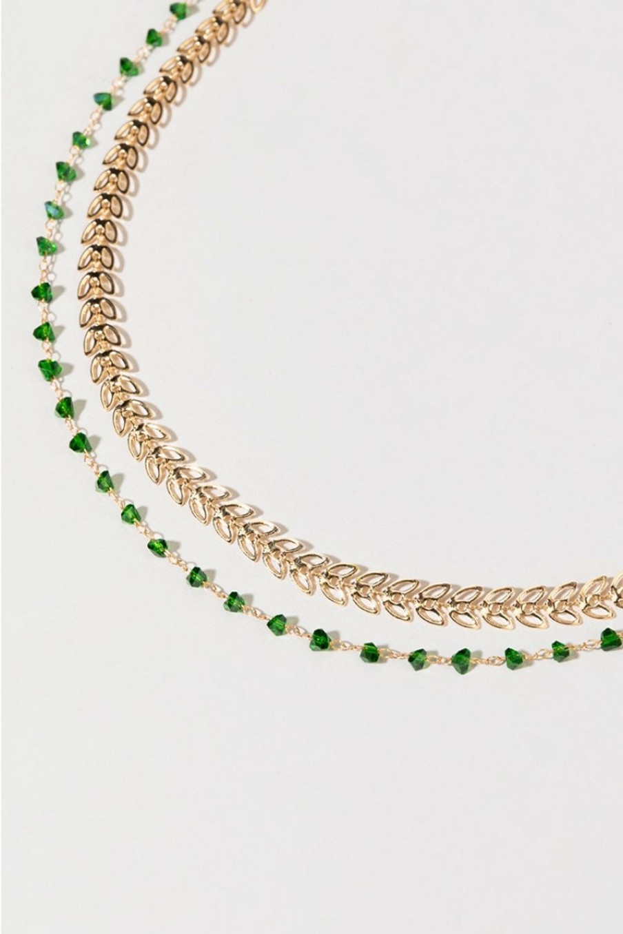 Francesca's Isabella Rock Chip Arrow Chain Layered Necklace Green Necklaces