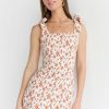 Francesca's Jenna Red Floral Tie Strap Dress Ivory Dresses