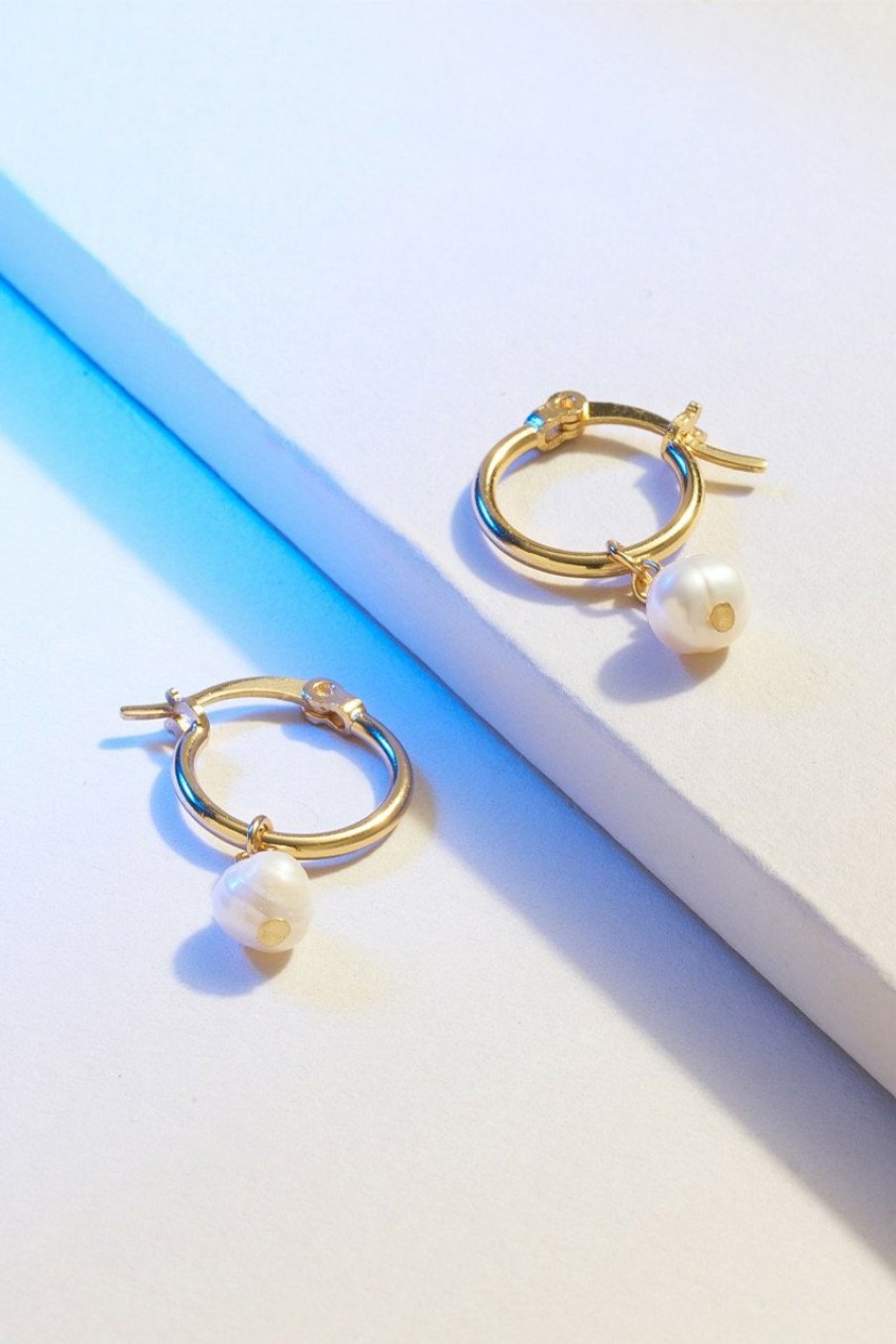 Francesca's Demi-Fine Plated Freshwater Pearl Charm Huggie Hoops Gold Earrings