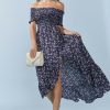 Francesca's Perdita Off Shoulder Floral Maxi Dress Navy Dresses