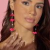 Francesca's Luxe 14K Gold Plated Rosset Linear Earrings Fuchsia Earrings