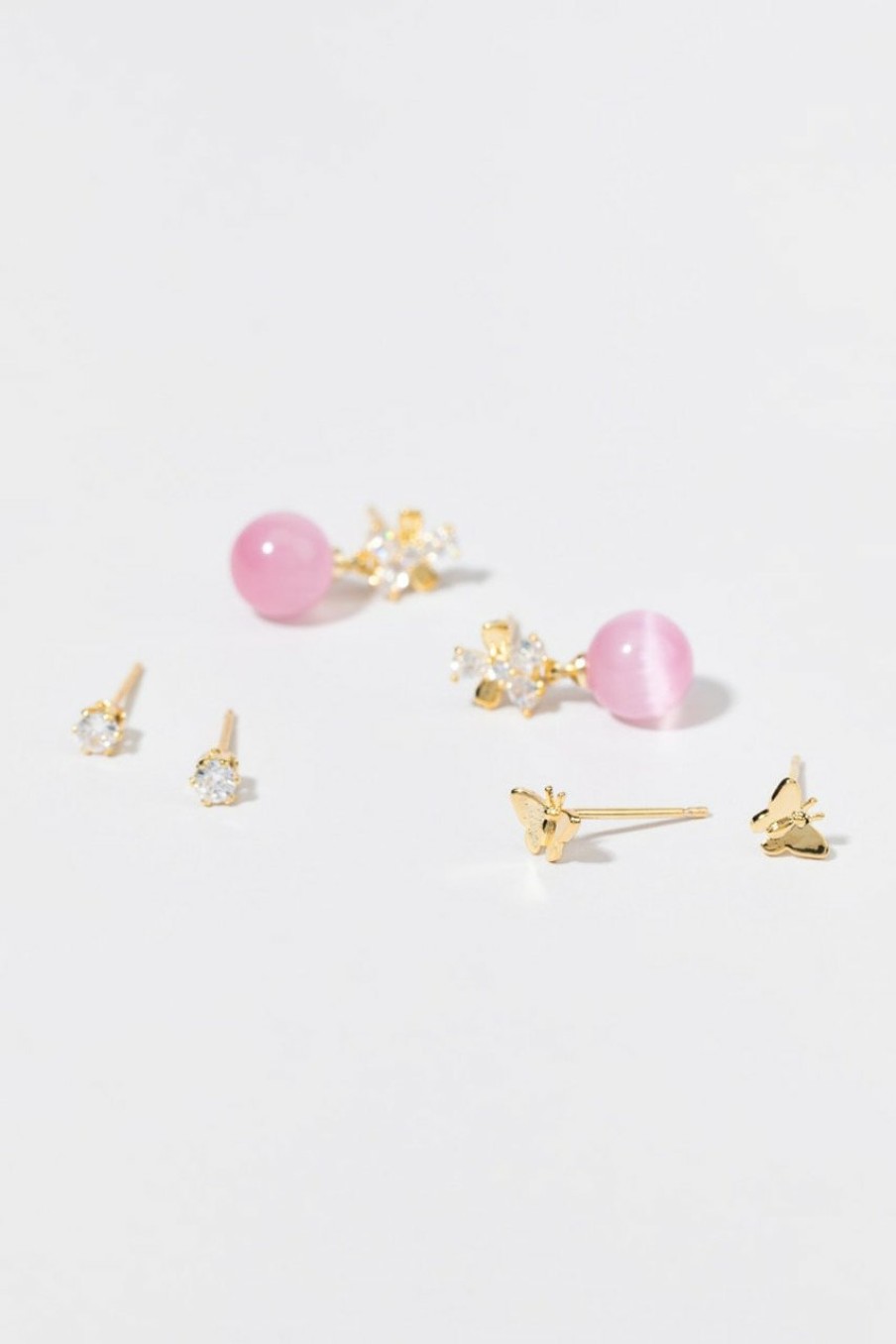 Francesca's Sophia Mixed Delicate Earring Set Pink Earrings