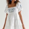 Francesca's Cordelia Embroidered Tie Back Dress White Dresses