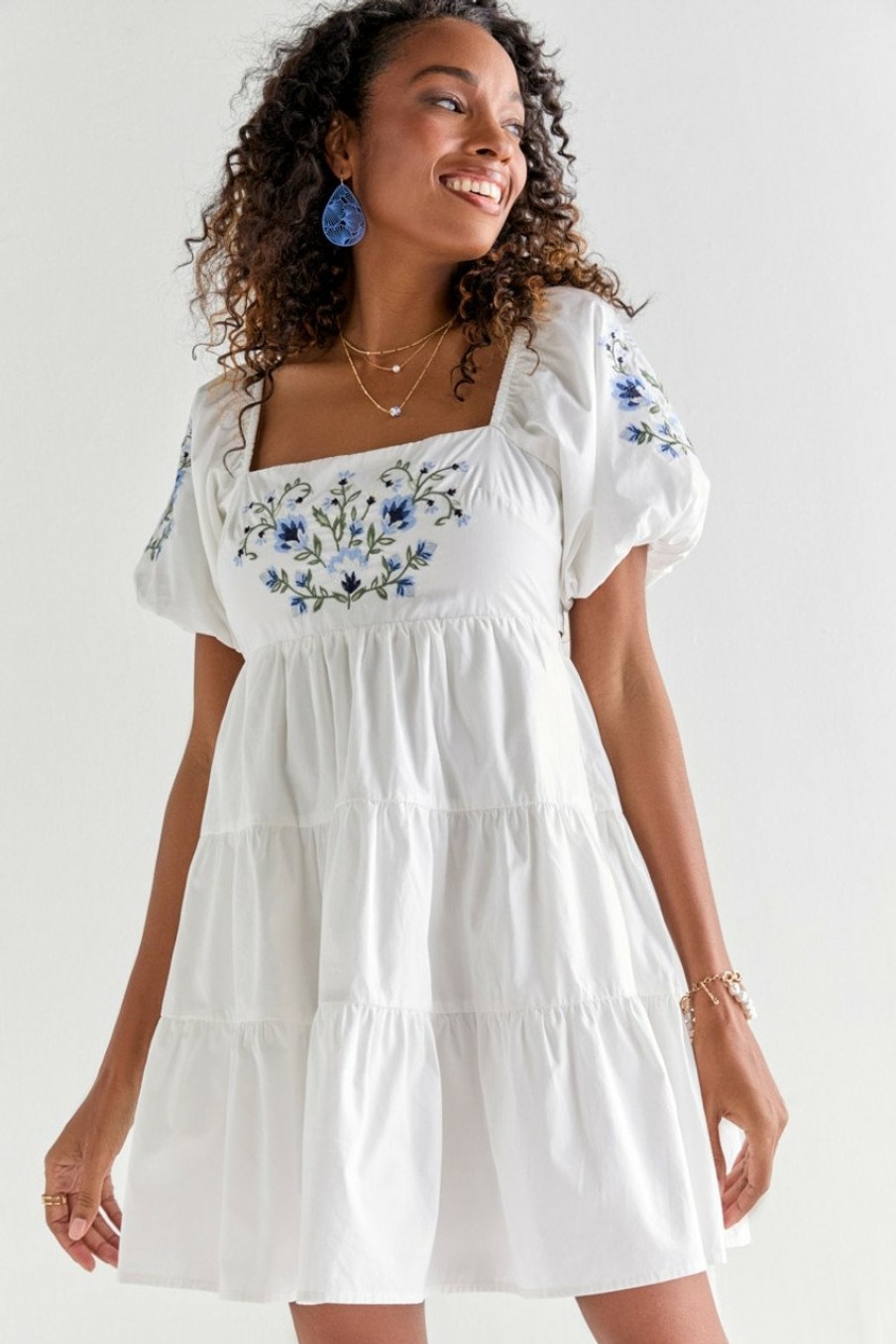 Francesca's Cordelia Embroidered Tie Back Dress White Dresses