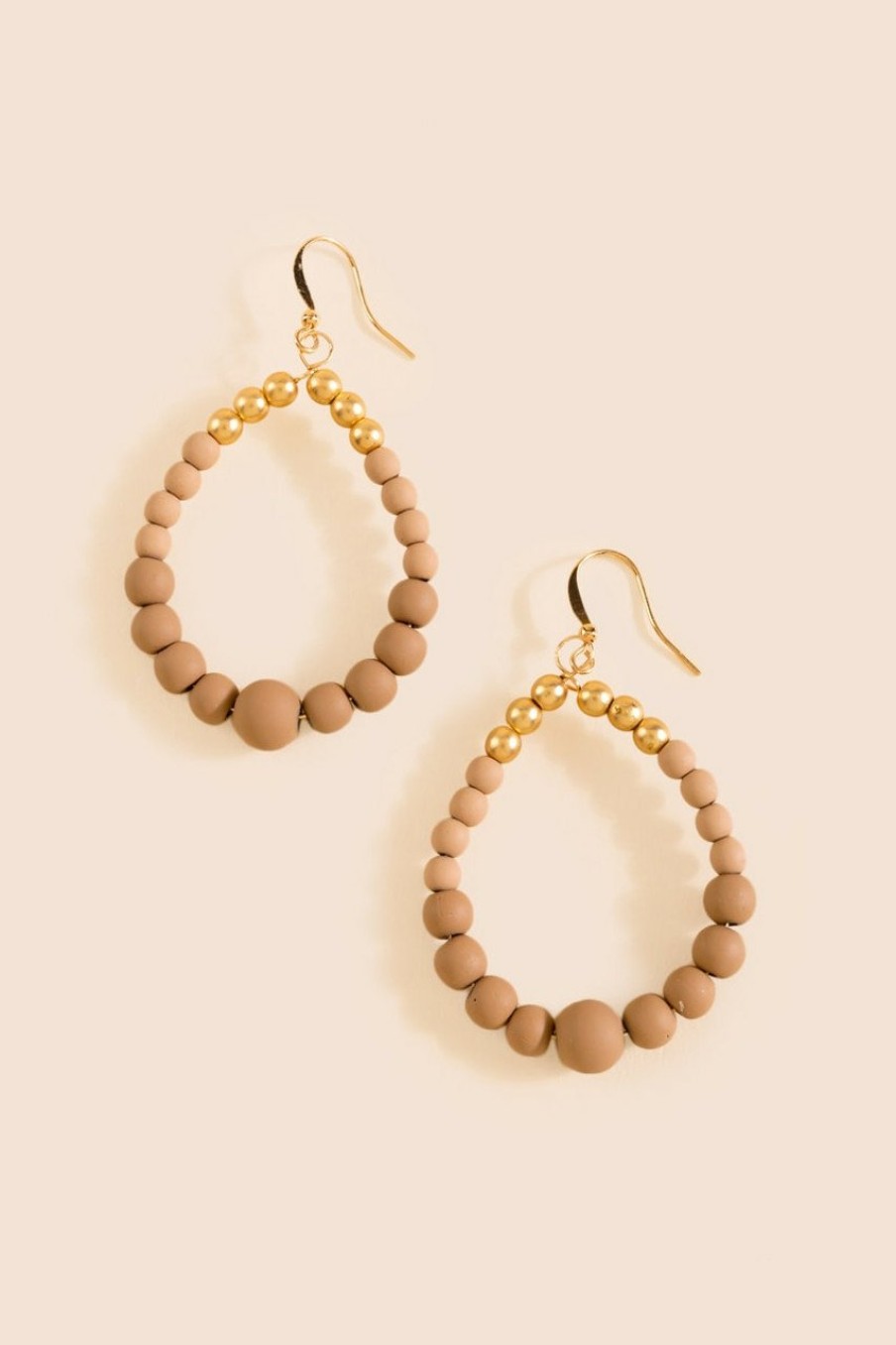 Francesca's Regina Metal Beaded Earrings Beige Earrings