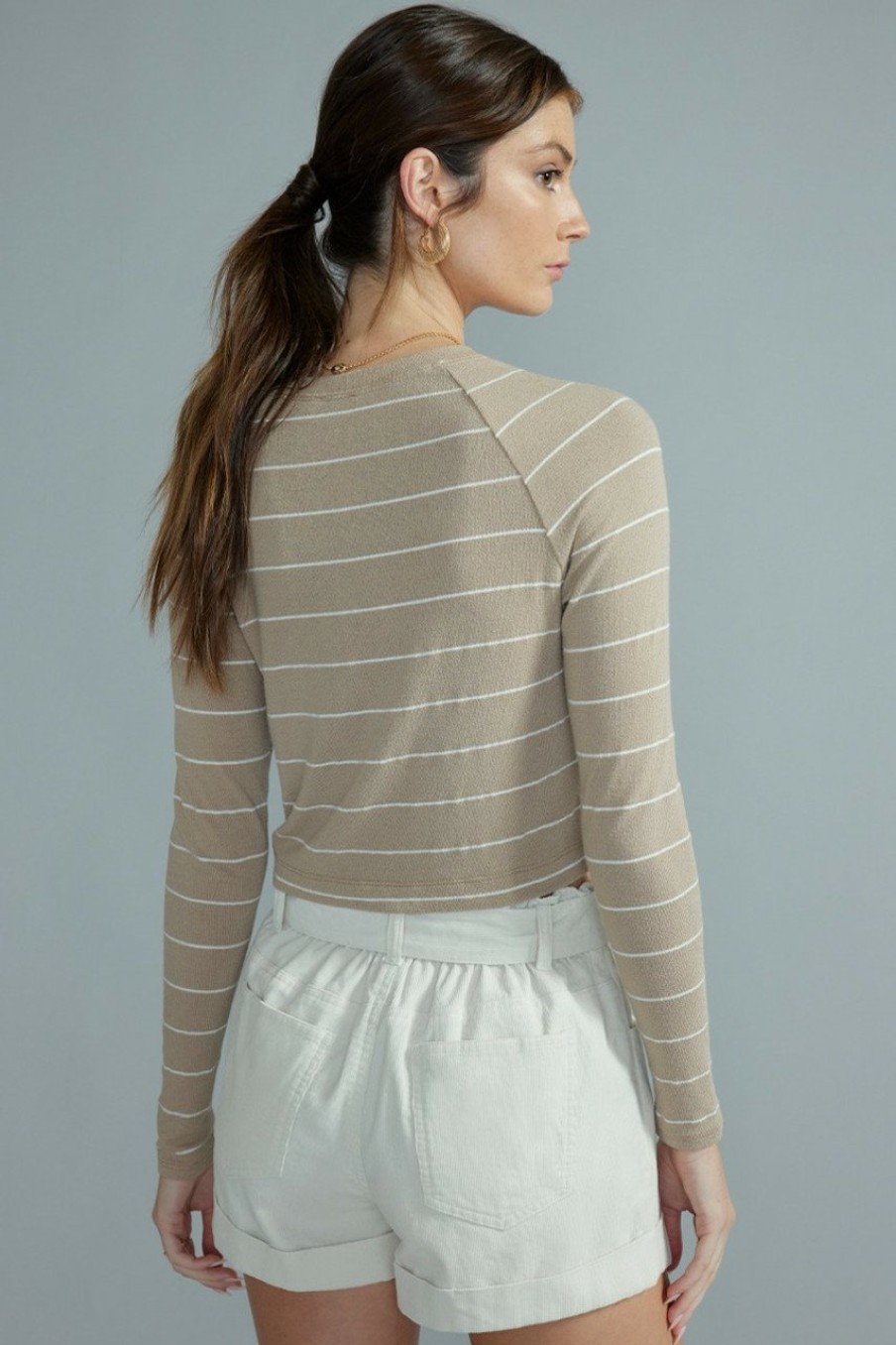 Francesca's Willow Crew Neck Striped Tee Tops