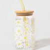 Francesca's Daisy Pattern Glass Can Jar Multi Drinkware