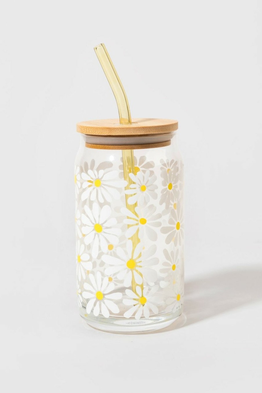 Francesca's Daisy Pattern Glass Can Jar Multi Drinkware