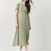 Francesca's Allana Floral Open Back Midi Dress Sage Green Dresses