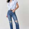 Francesca's Chastity Destructed Knee Kick Crop Jeans Dark Jeans